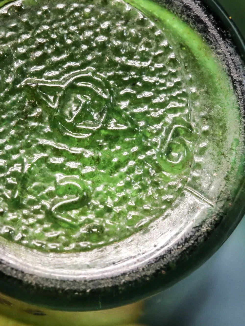 Vintage Green Glass Pill type bottles with inscriptions.  1 oz.